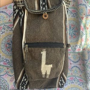 Alpaca Backpack Day Trip Festival Bag, Hand knit yarn in Peru, Cute! Lightweight